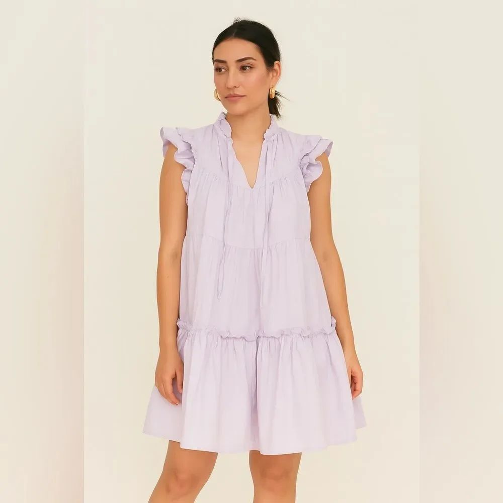 Day + Moon Lavender Cotton Ruffle Tiered Short Babydoll Dress Size S